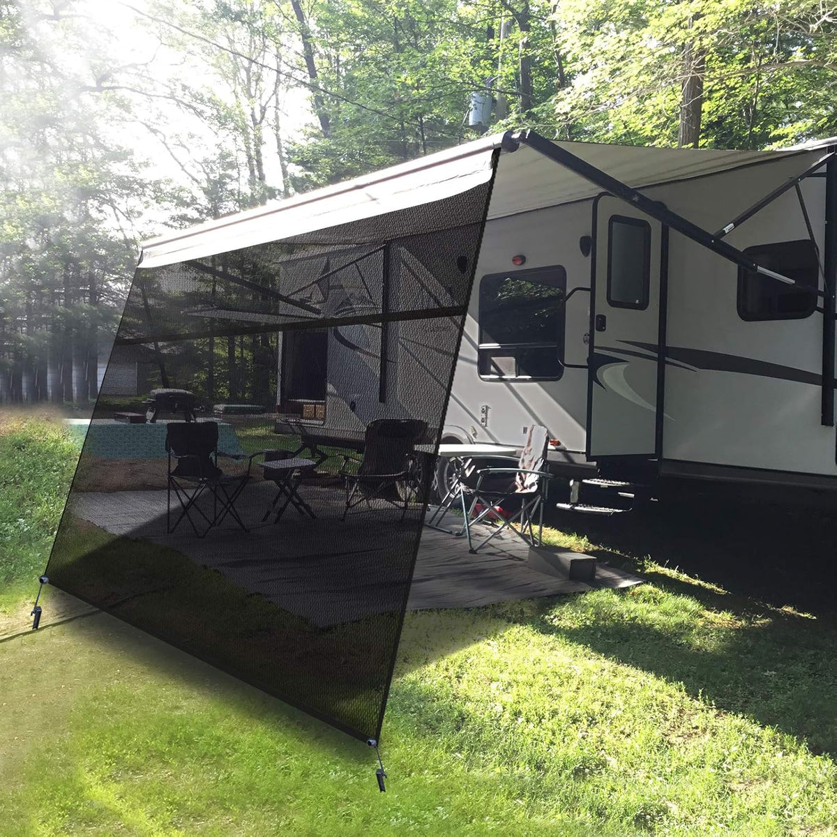 RV Awning Shade Screen with Zipper 10' x 9' Black Mesh Sun Shade Z336