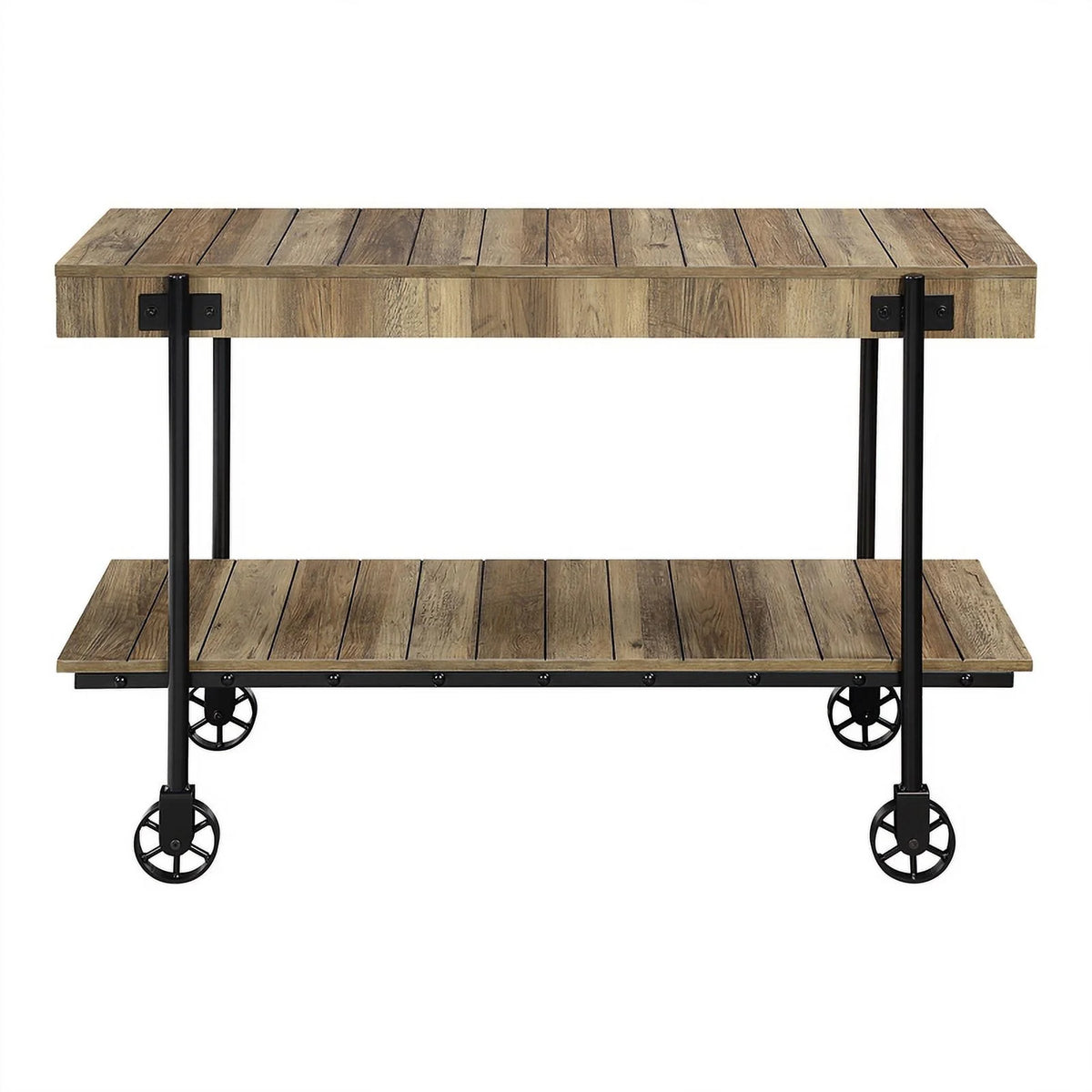 Rustic Oak 3-Piece Coffee Table Set with Wheels T417
