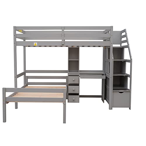 White Twin Over Twin Wood Bunk Bed with Trundle Y604