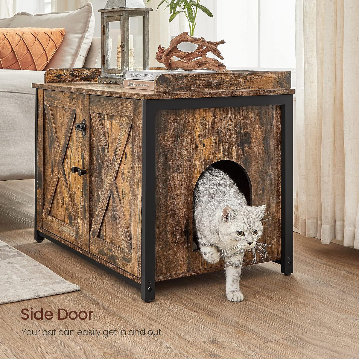 Rustic Brown and Black Cat Litter Box Enclosure F76576