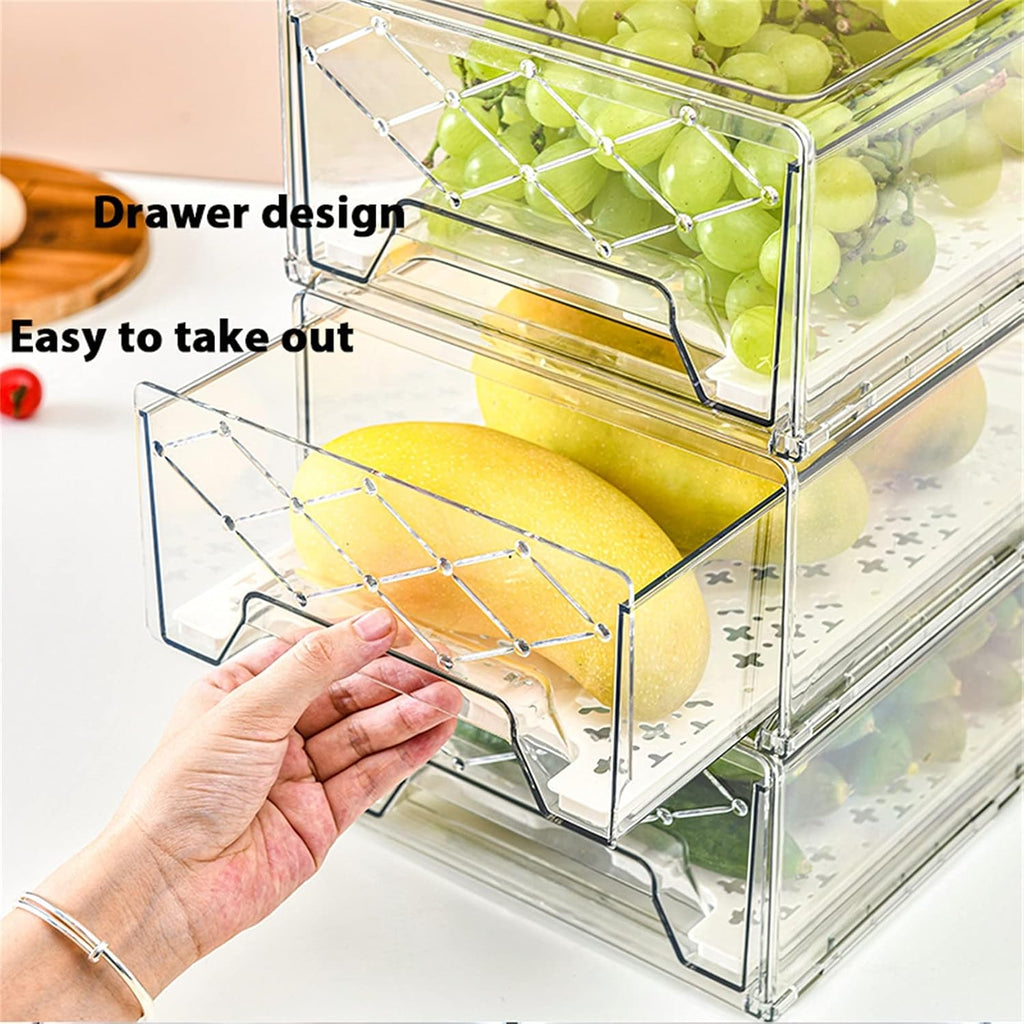 Plastic Stackable Fridge Organizer Bins with Removable Drain Tray, 2 Pack Y1597