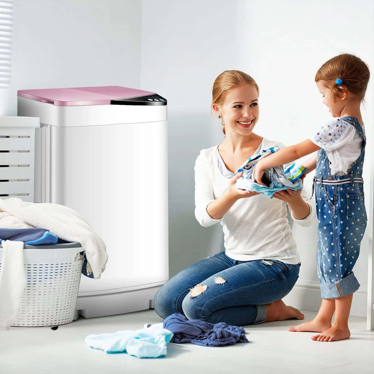 Full-Automatic Washing Machine 7.7 lbs Washer/Spinner UV Light Pink X9414