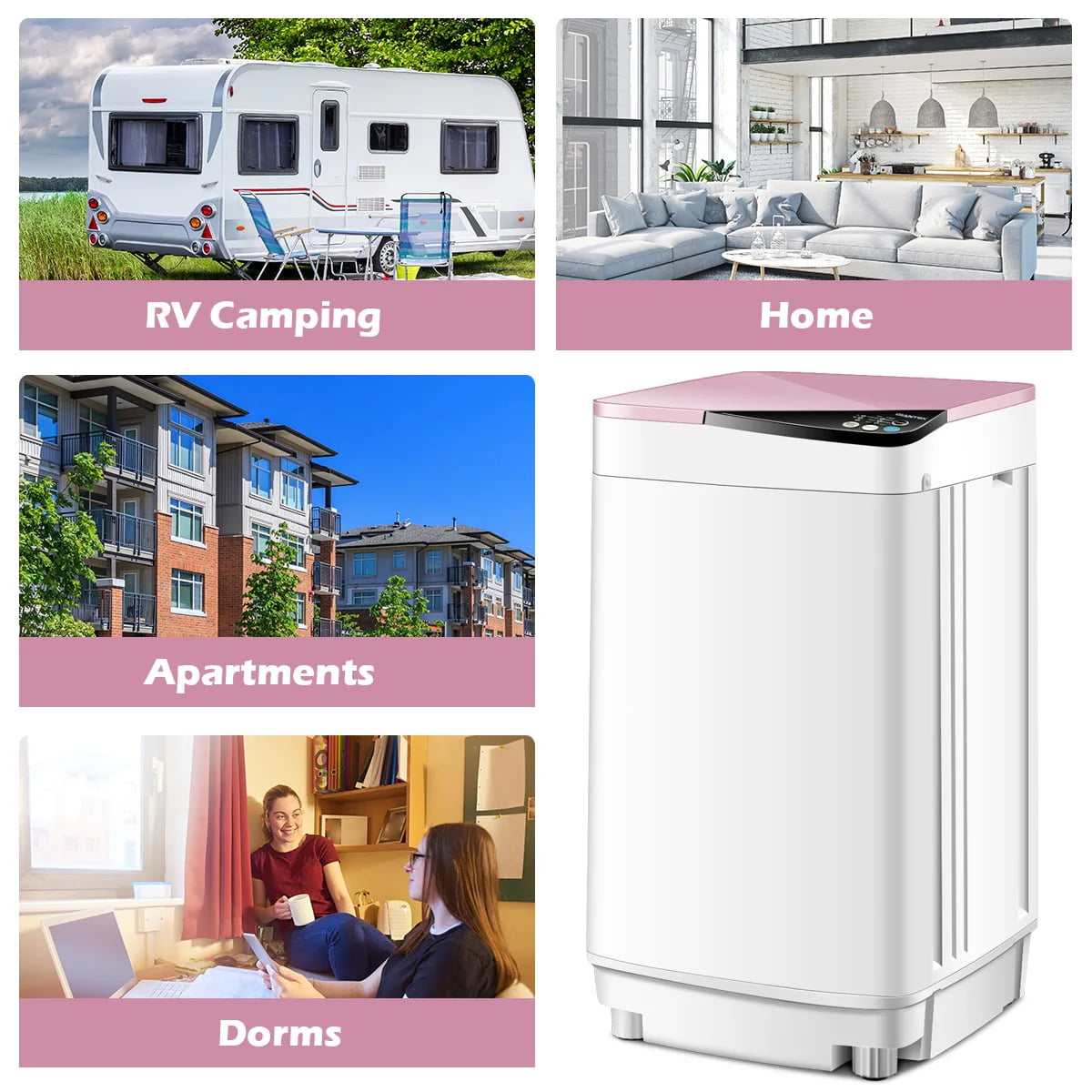 Full-Automatic Washing Machine 7.7 lbs Washer/Spinner UV Light Pink X9414