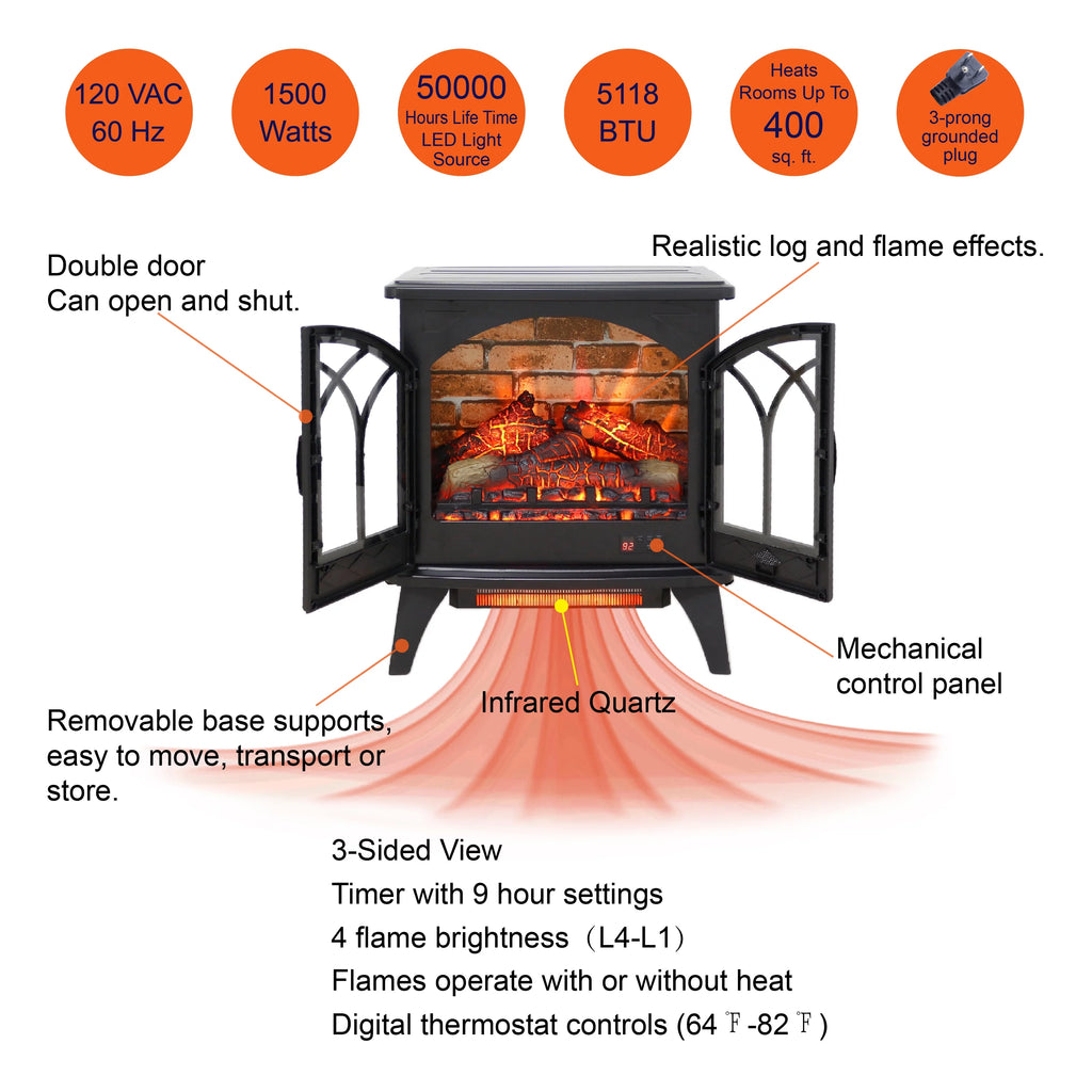 24 Inch 3D Infrared Electric Stove with Remote Control E383
