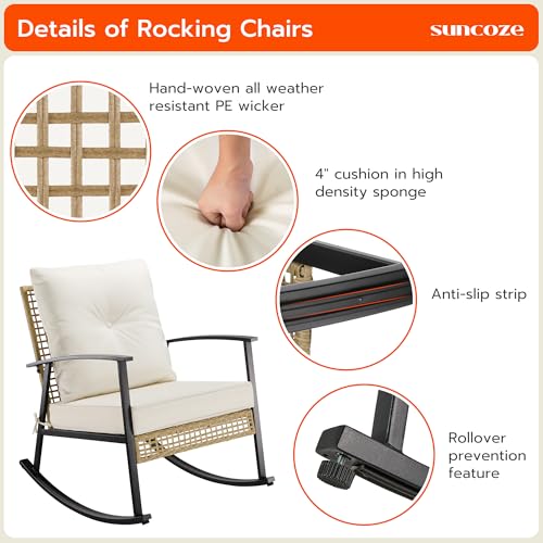 3 Piece Oversize Rattan Patio Rocking Chair Set with Coffee Table S54486