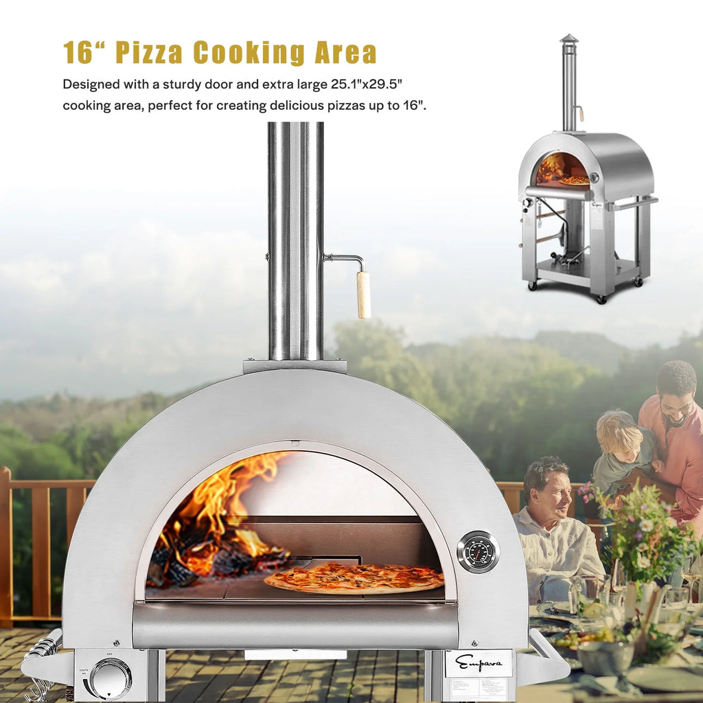 Wood or Gas Burning Outdoor Pizza Oven with Accessories in Stainless Steel I939
