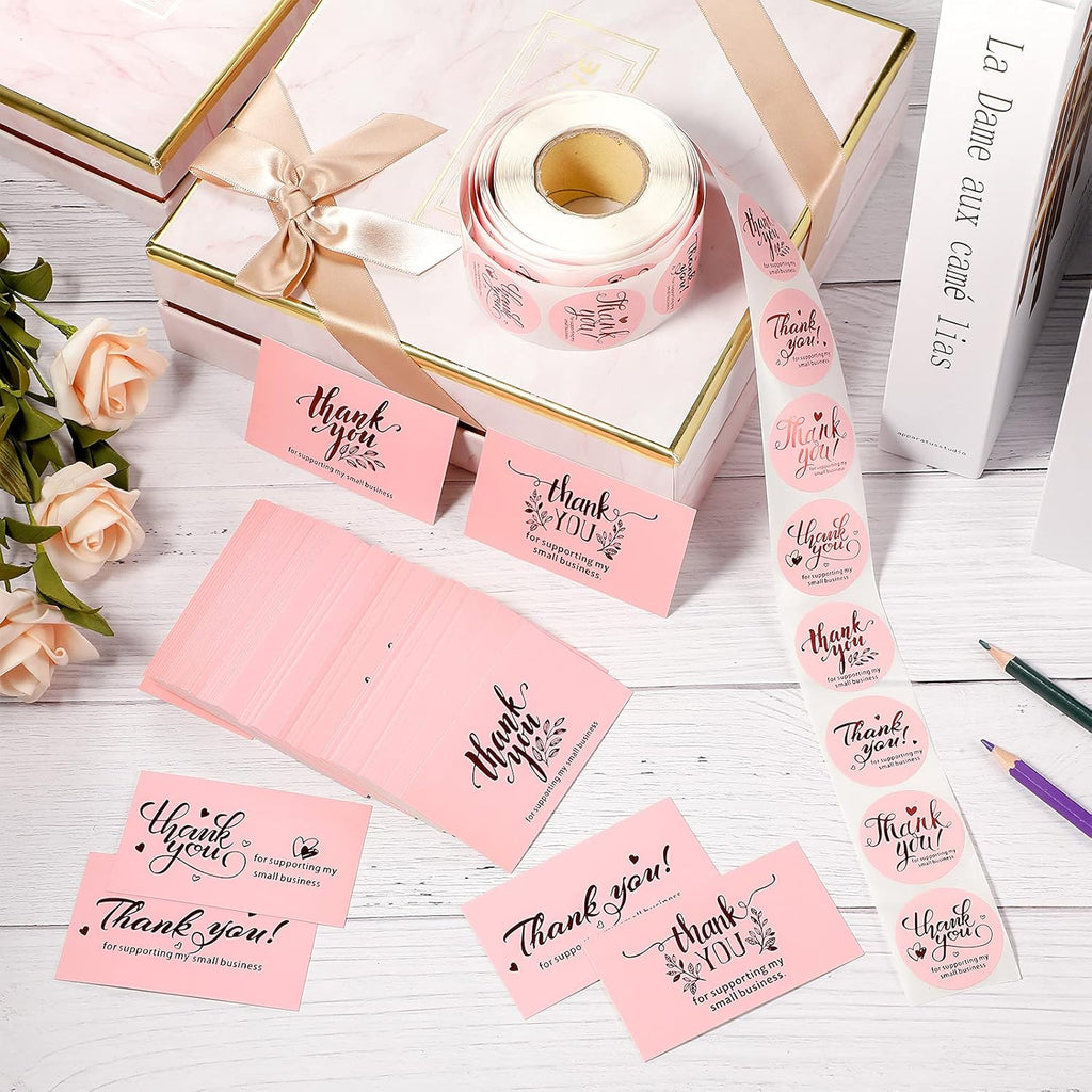 Pink Gold Foil Thank You Cards and Stickers Set X38689