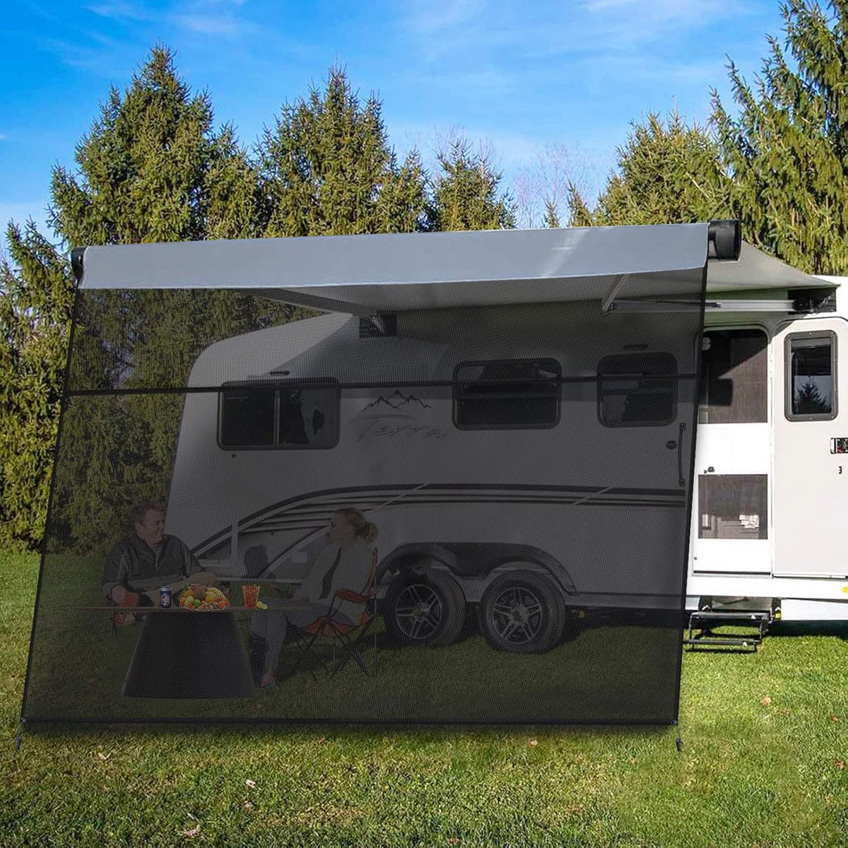 RV Awning Shade Screen with Zipper 10' x 9' Black Mesh Sun Shade Z336