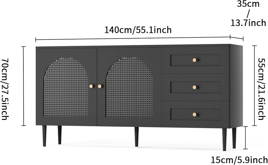 Black Sideboard Buffet Cabinet with 3 Drawers U184