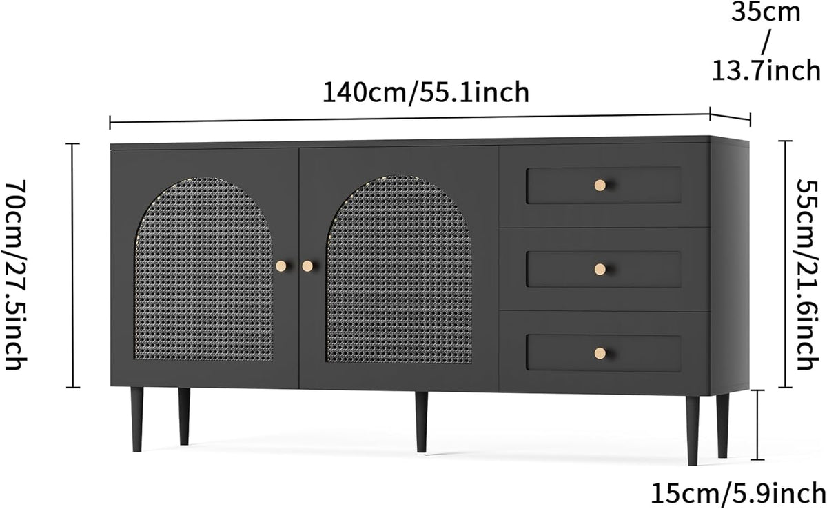 Black Sideboard Buffet Cabinet with 3 Drawers U184