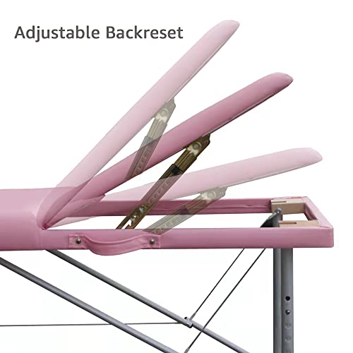 Pink 84in 3 Folding Aluminum Frame Portable Massage Bed E6110