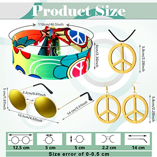 7 Pcs Hippie Costume Set with Flared Pants Fringe Vest Peace Sign Accessories G824636