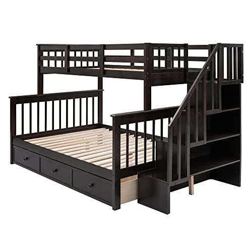 White Twin Over Twin Wood Bunk Bed with Trundle Y604