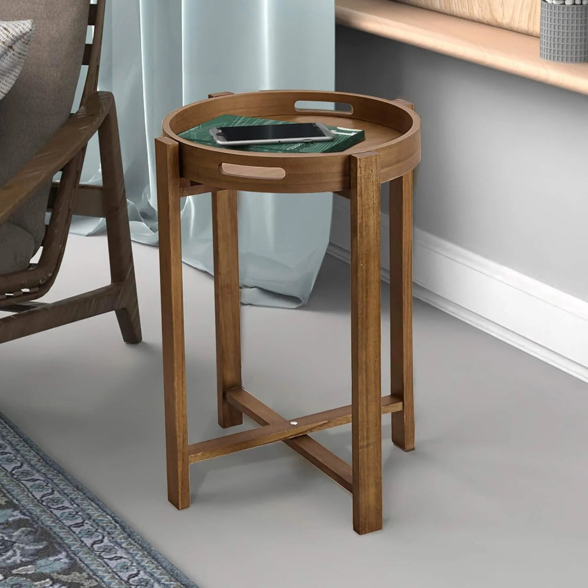 Round Wooden Side Tray Table 22" Tall M3889