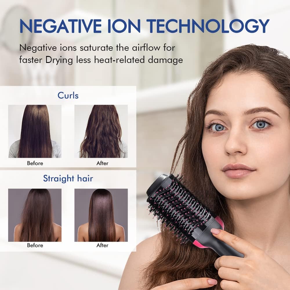 4 in 1 Negative Ion Hot Air Hair Dryer Brush with Hair Clips Massage Comb and Storage Bag K650093