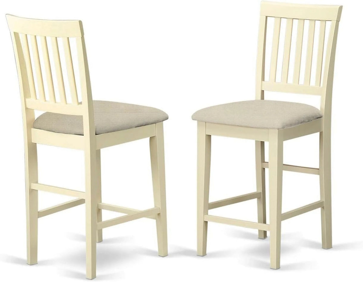 Linen Fabric Pub Height Wooden Counter Stool, Set Of 2 Z394