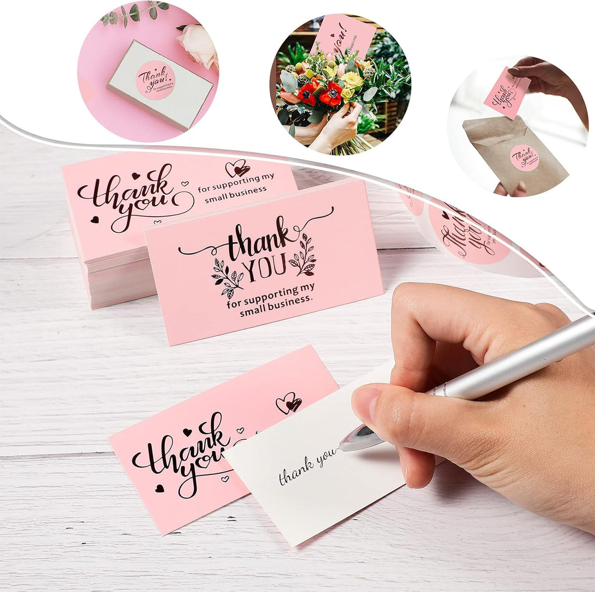 Pink Gold Foil Thank You Cards and Stickers Set X38689