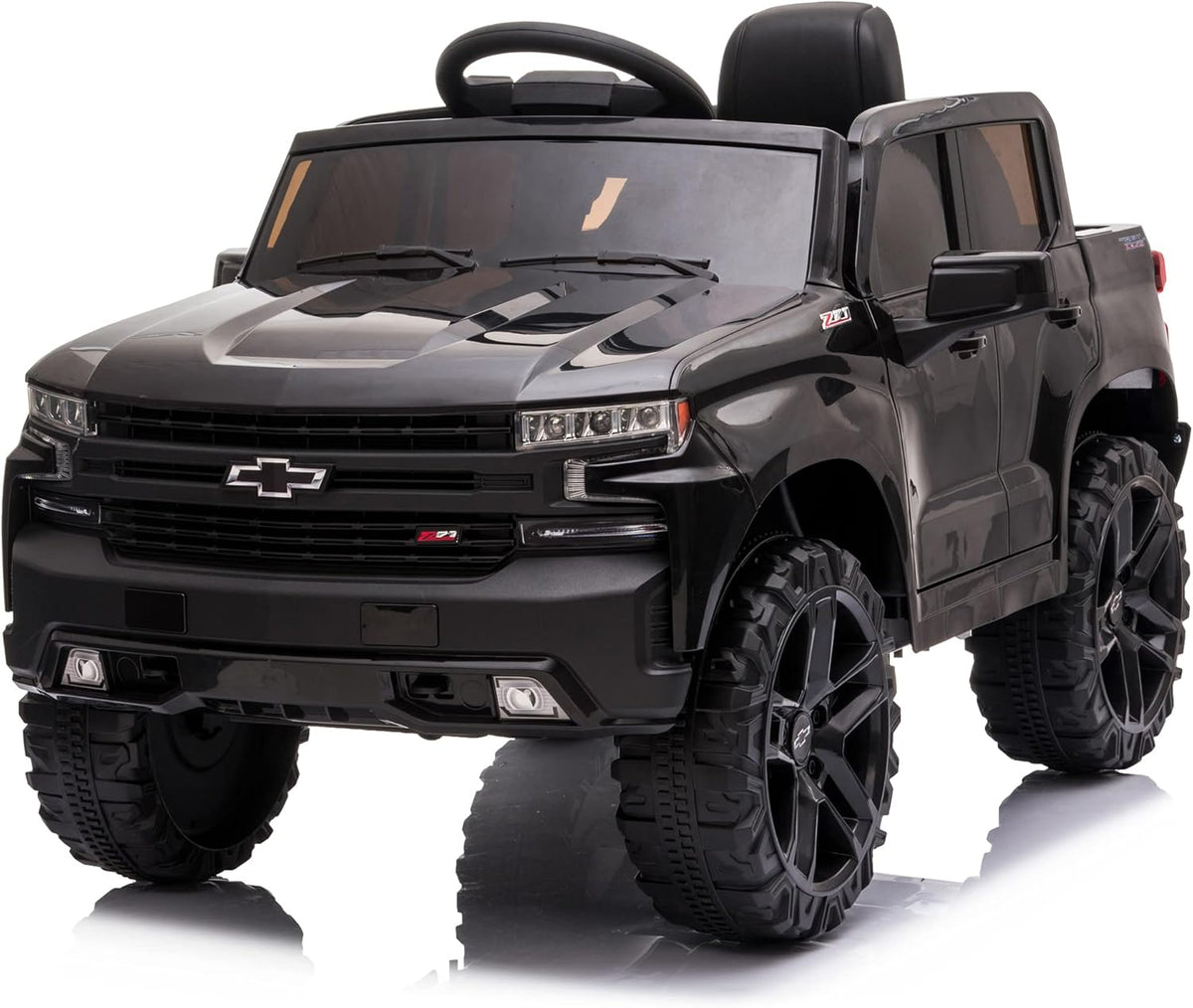 12V Battery Powered Ride On Truck Car with Remote Control, MP3/Bluetooth, LED Lights - Black D8214