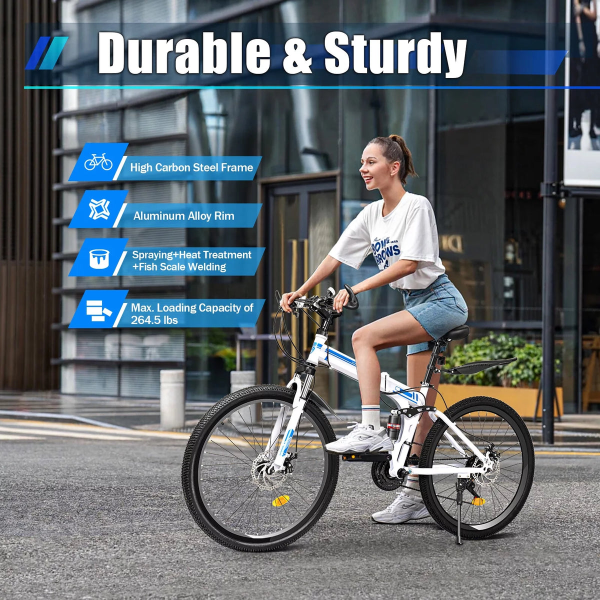 26 Mountain Folding Bike 21-Speed Dual-Disc Brake High-Carbon Steel Bicycle M535
