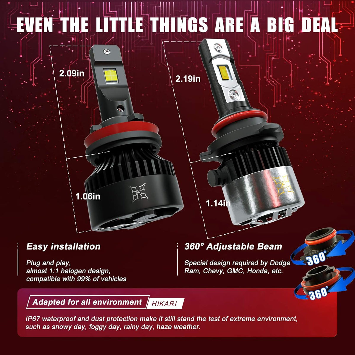 H11/H8/H9 9005/HB3 LED Bulbs Combo Set F722094