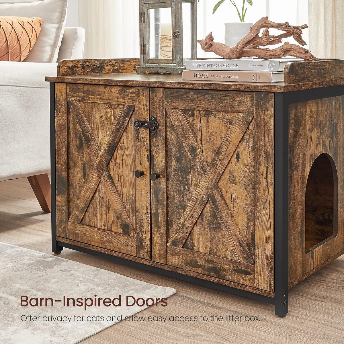 Rustic Brown and Black Cat Litter Box Enclosure F76576