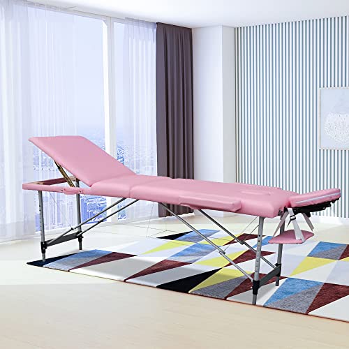 Pink 84in 3 Folding Aluminum Frame Portable Massage Bed E6110