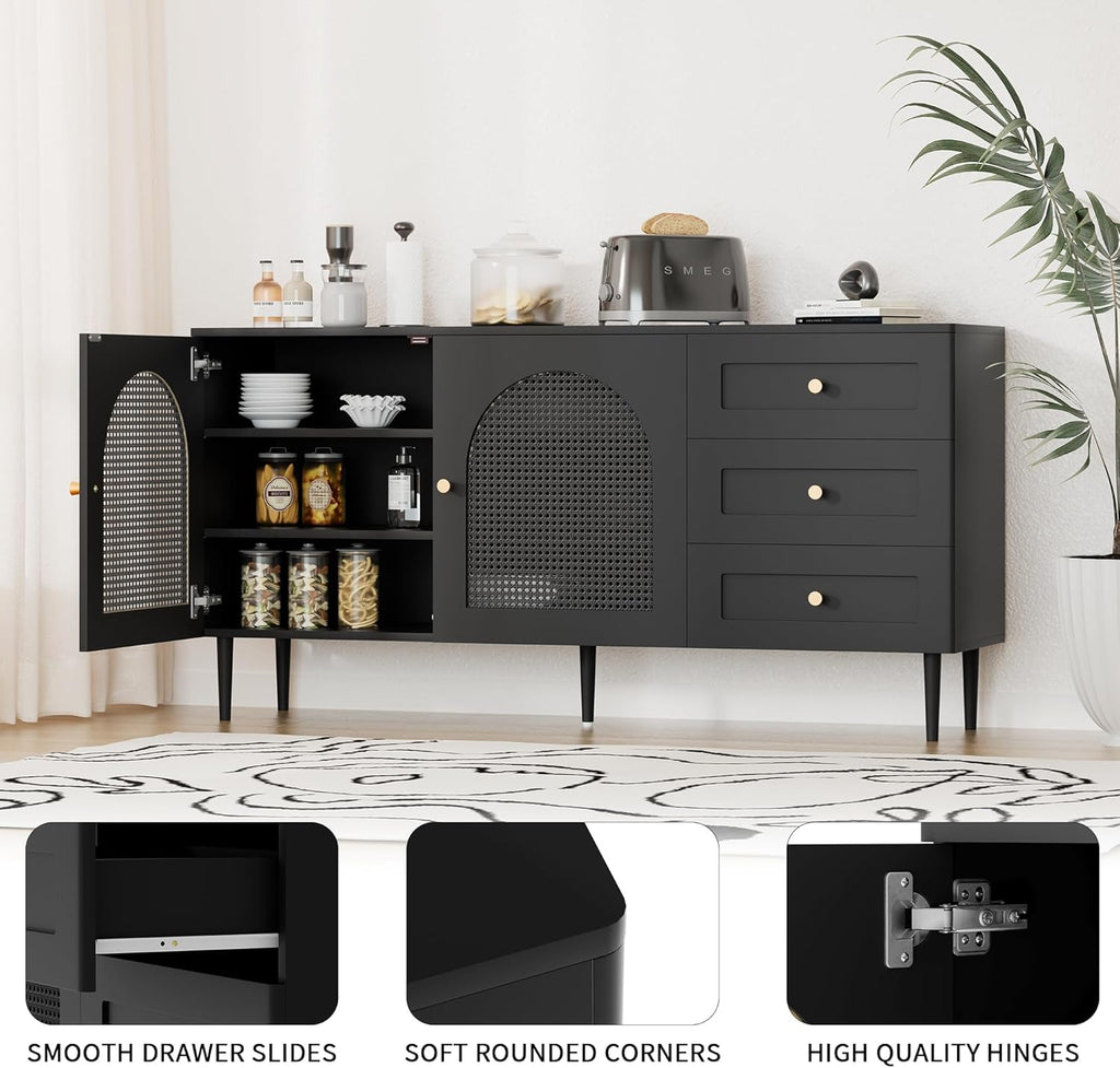 Black Sideboard Buffet Cabinet with 3 Drawers U184
