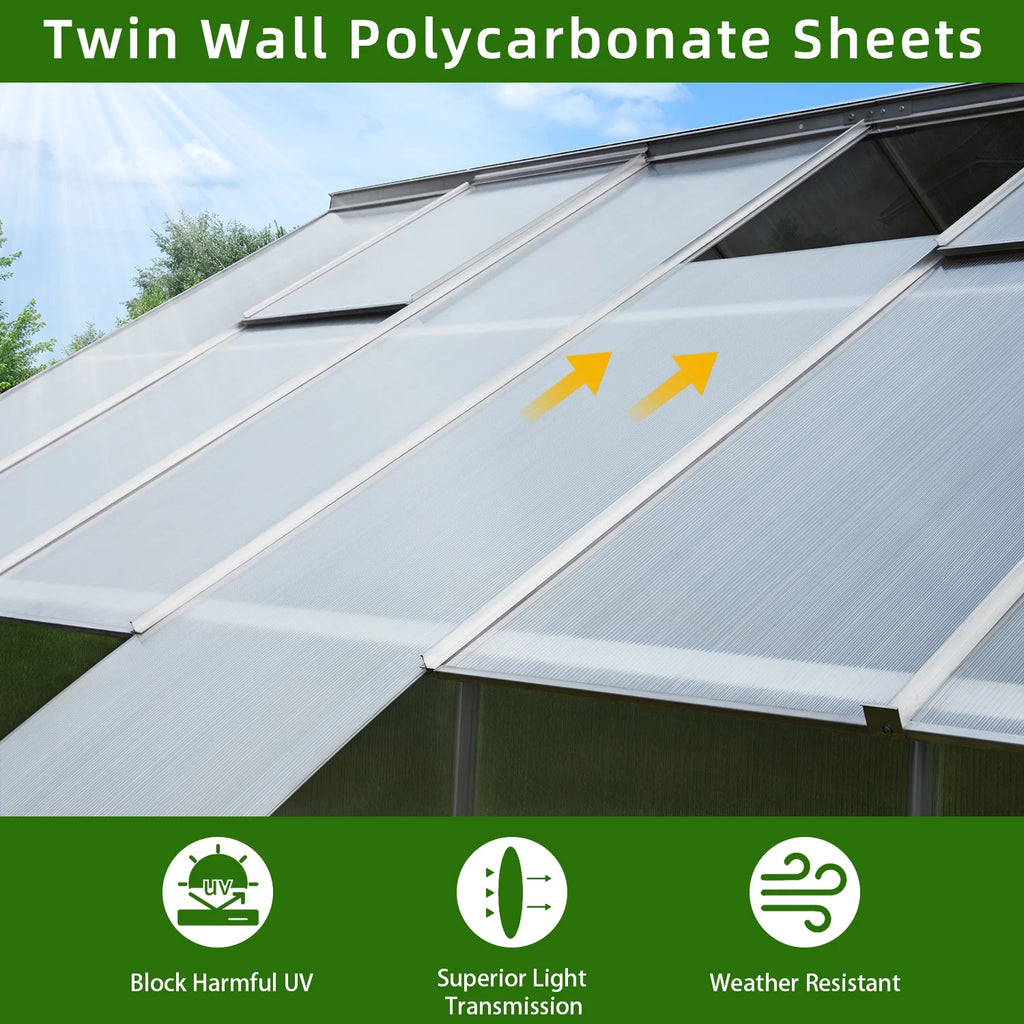 10' x 16' Walk-in Greenhouse with Aluminum Frame and Adjustable Roof Vent B1842