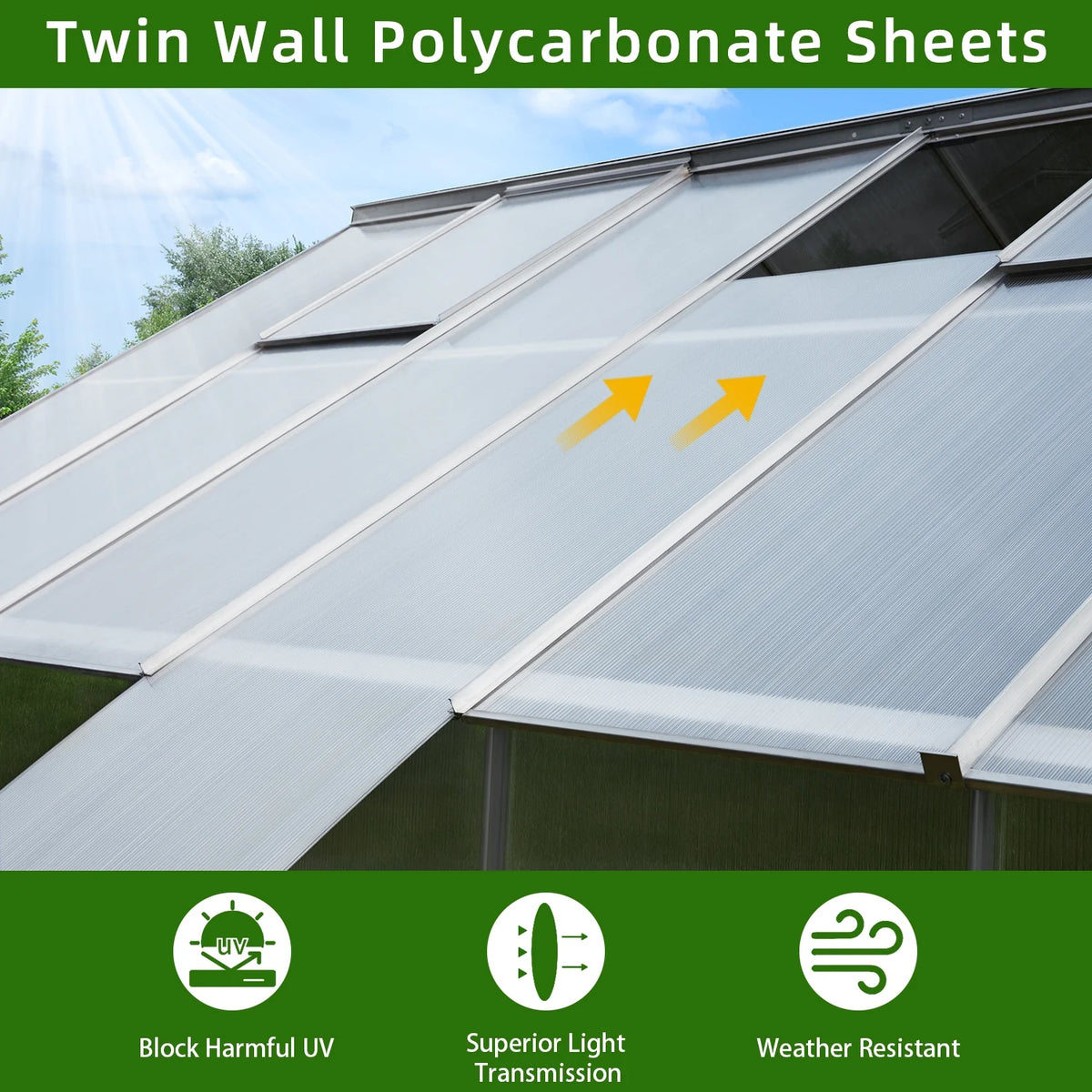 10' x 16' Walk-in Greenhouse with Aluminum Frame and Adjustable Roof Vent B1842