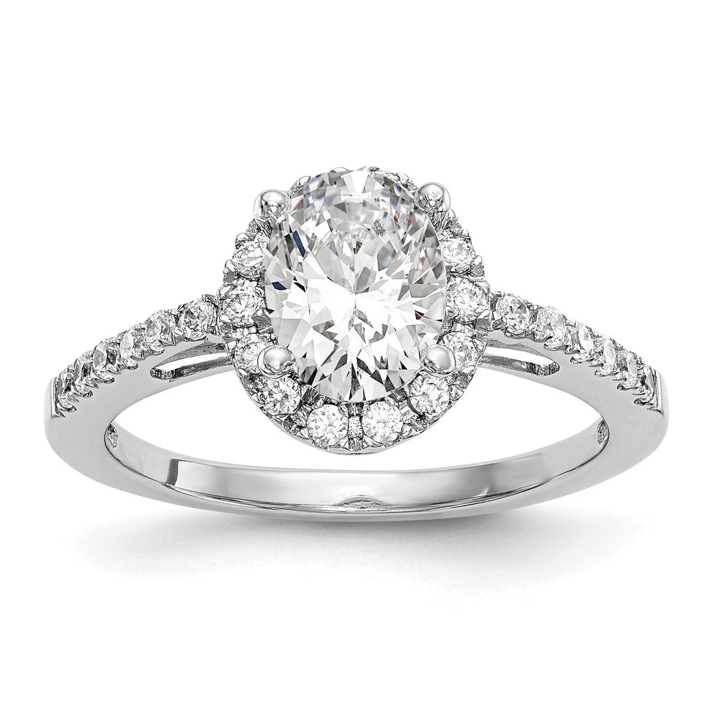 0.50ct CZ Solid 14K White Gold Oval Halo Engagement Ring D201