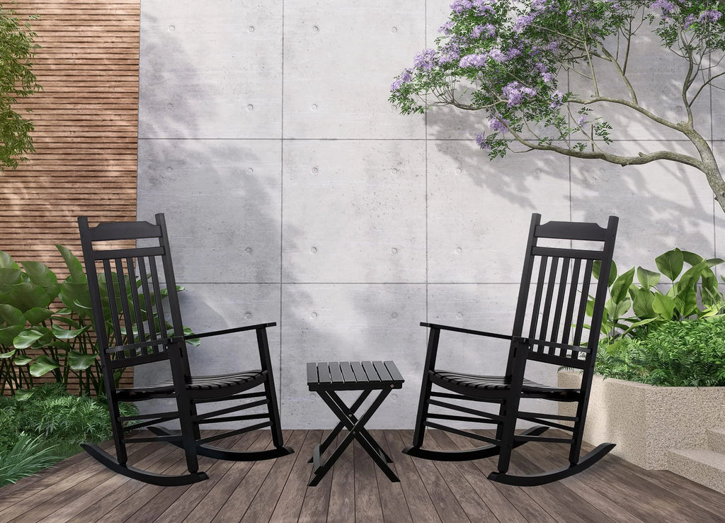 3 Piece Patio Rocking Chair Set with Side Table Black S61441