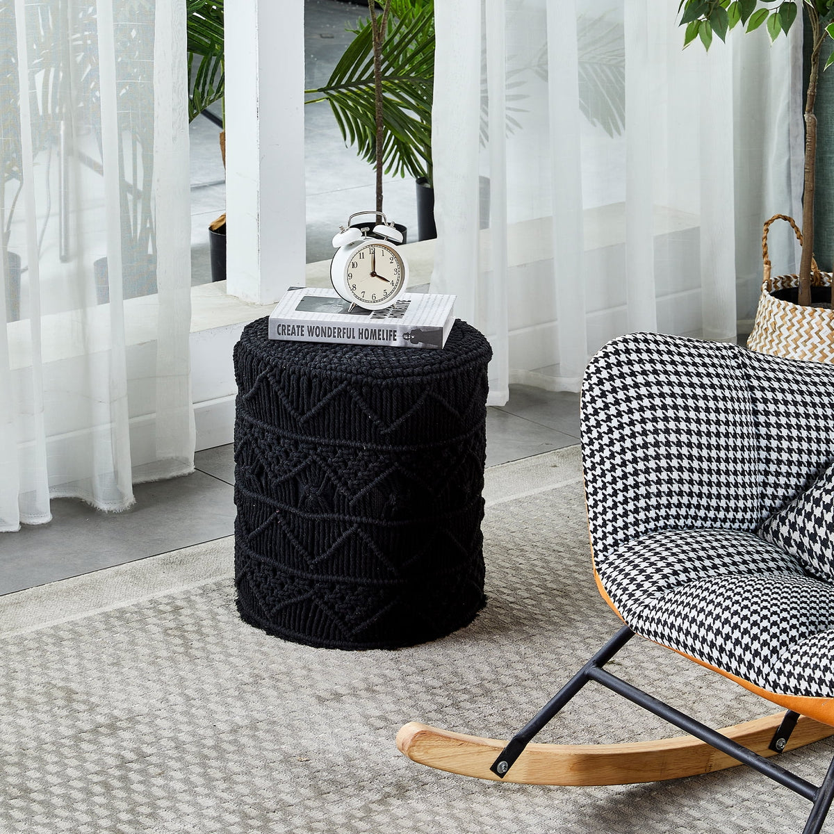 Hand Knitted Cotton Round Pouf Ottoman T6042