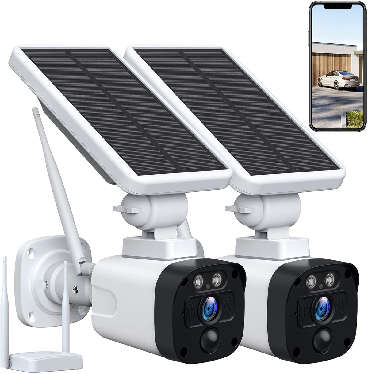 Solar Security Camera System Outdoor Wireless WiFi 4 Pack, 1080P Solar Powered Security Camera, 2-Way Audio, Night Vision, PIR Motion Detection, IP65 Waterproof Q483