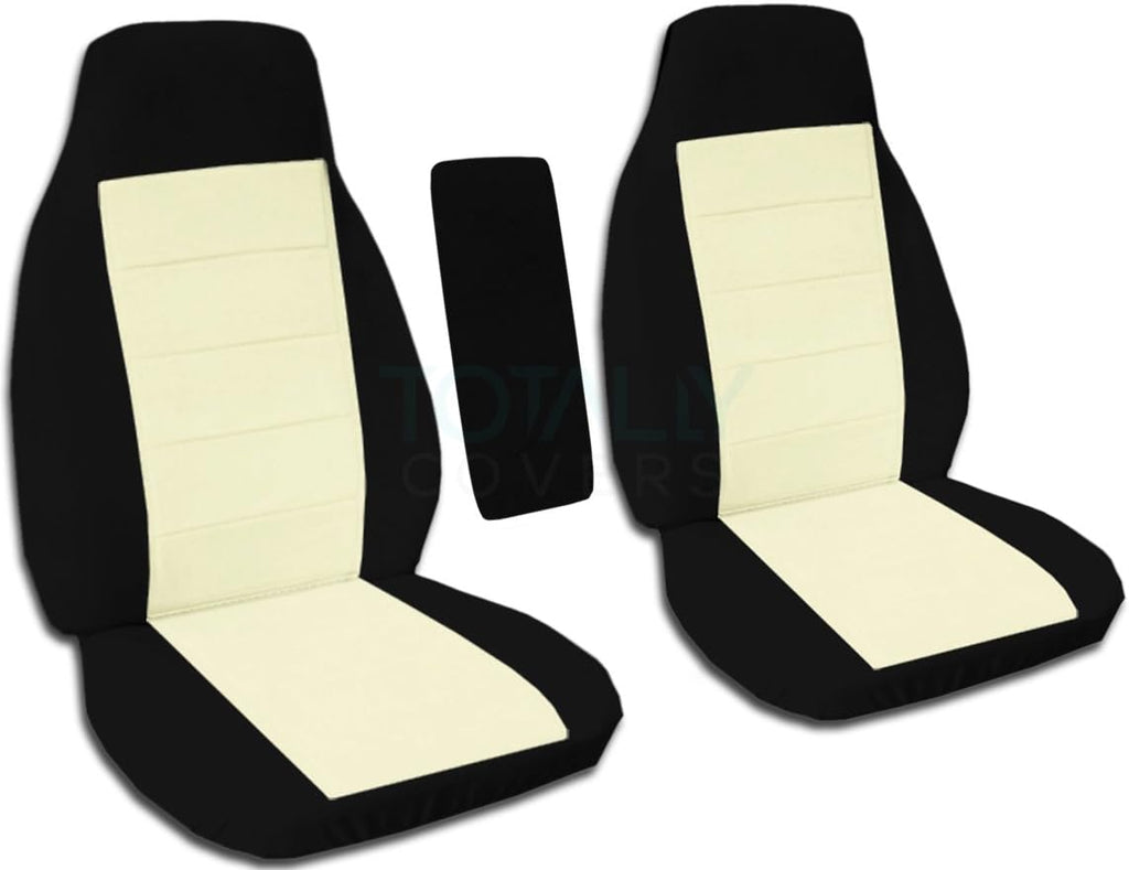 Black and Sand Two-Tone Truck Bucket Seat Covers with Center Armrest Cover H568001
