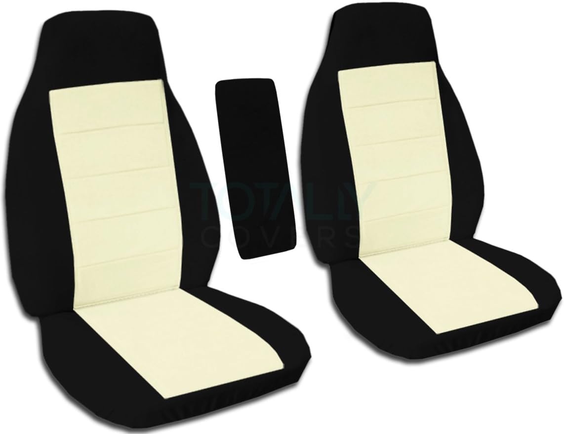 Black and Sand Two-Tone Truck Bucket Seat Covers with Center Armrest Cover H568001