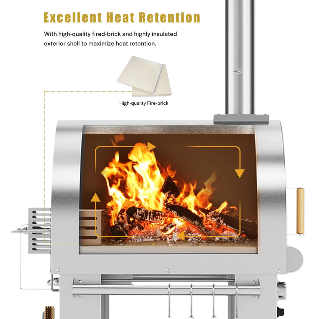 Wood or Gas Burning Outdoor Pizza Oven with Accessories in Stainless Steel I939