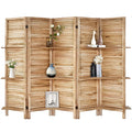 5 Panel Wood Folding Room Divider with Shelves A20847