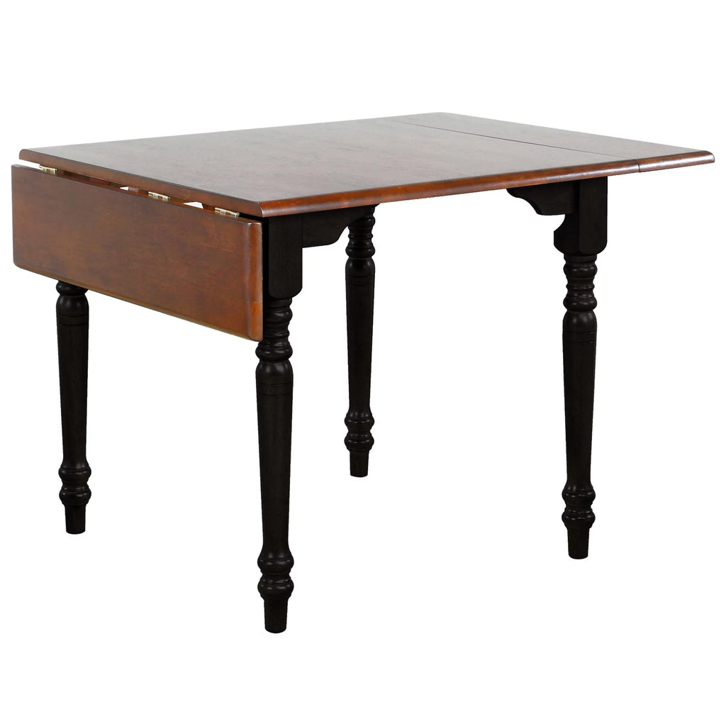 3-Piece Solid Wood Top Distressed Antique Black with Cherry Dining Table Set with Extendable Drop Leaf and Windsor Arrowback Chairs with Cherry Seat B10387