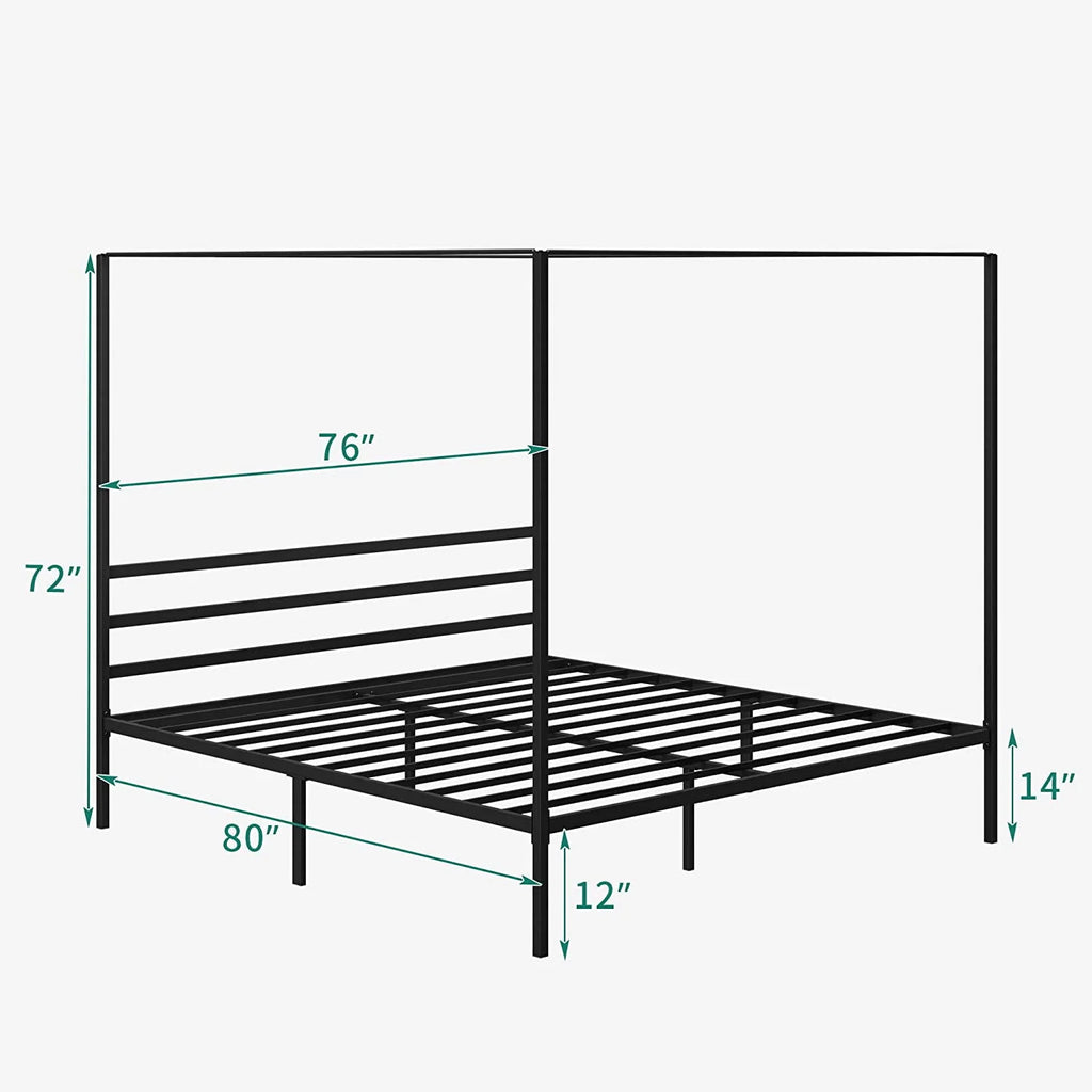 Queen Size Black Metal Canopy Bed Frame with Headboard C810