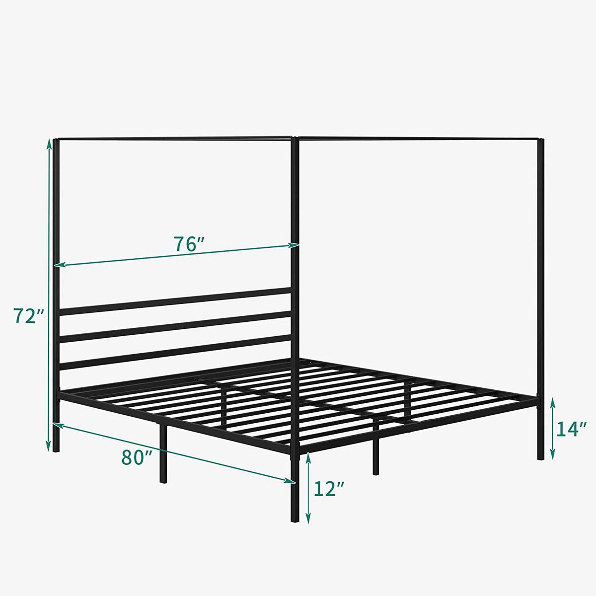 Queen Size Black Metal Canopy Bed Frame with Headboard C810