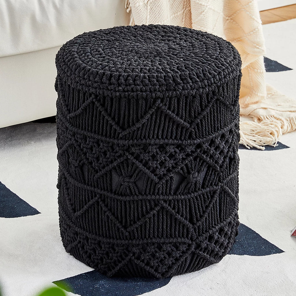 Hand Knitted Cotton Round Pouf Ottoman T6042