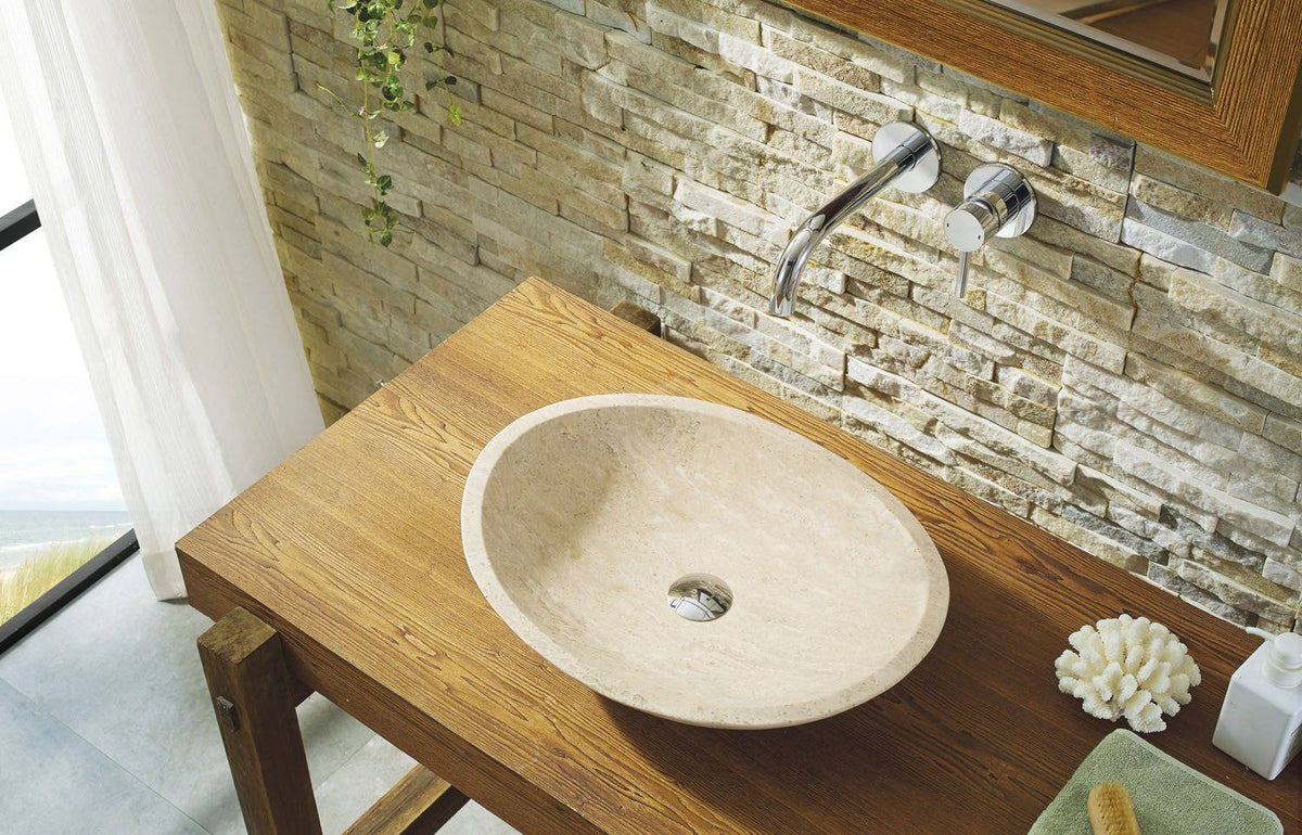 Beige Travertine Marble Bathroom Vessel Sink E1912