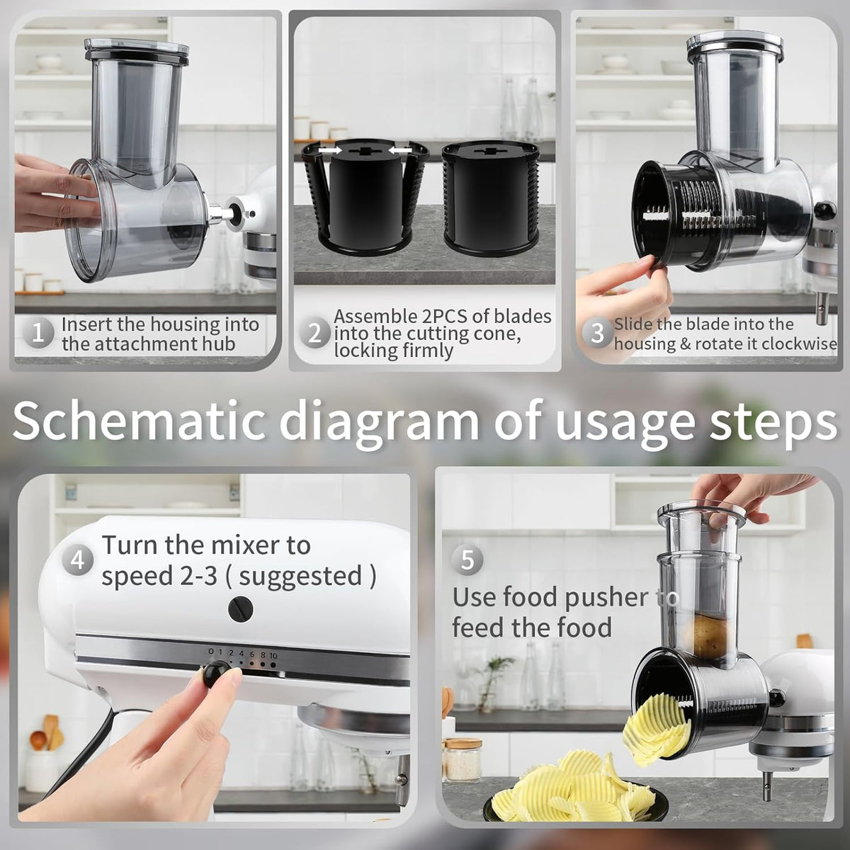 Slicer Shredder Attachments for KitchenAid Stand Mixers with 5 Blades T4178
