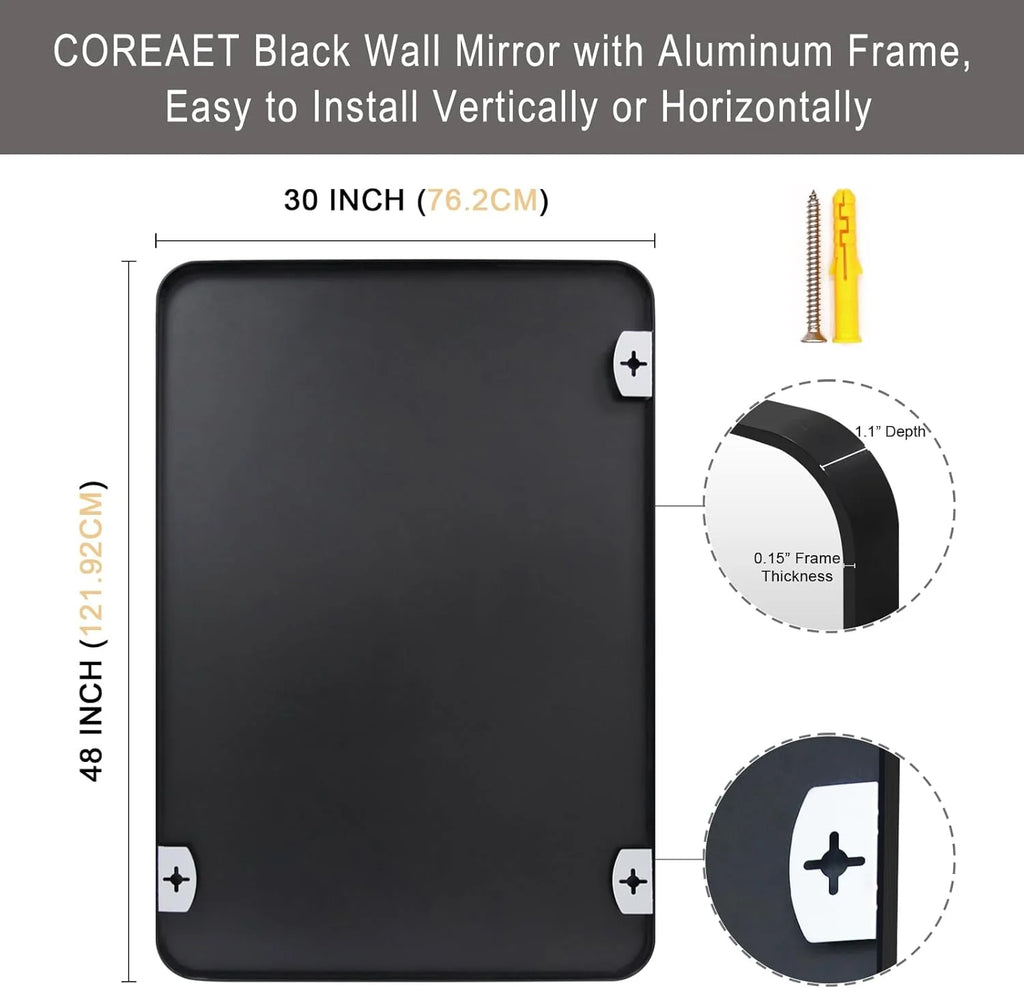 Black 30x48 Rectangular Metal Framed Wall Mirror Z610543