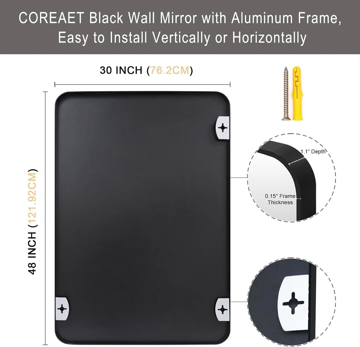 Black 30x48 Rectangular Metal Framed Wall Mirror Z610543