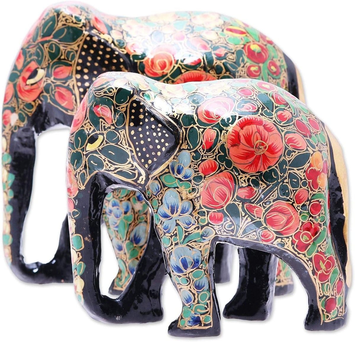 Multicolor Papier Mache and Wood Elephant Sculpture (Pair) Q10775