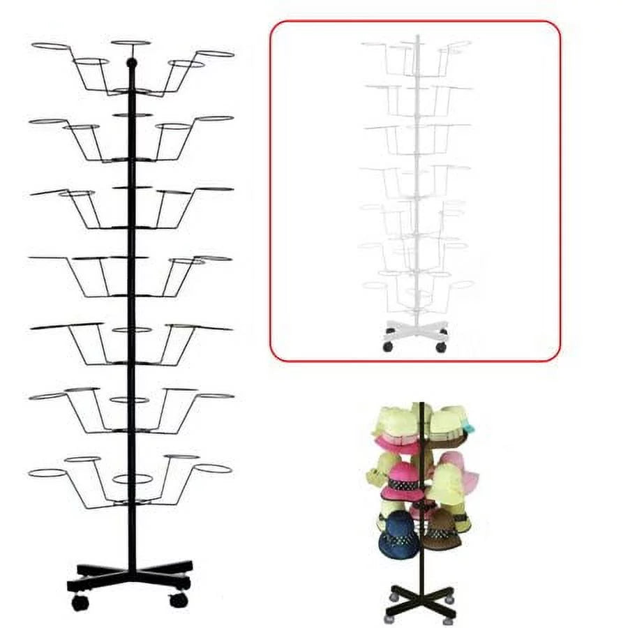 7 Tier Rotating Hat Rack Stand with 35 Hooks White G3489
