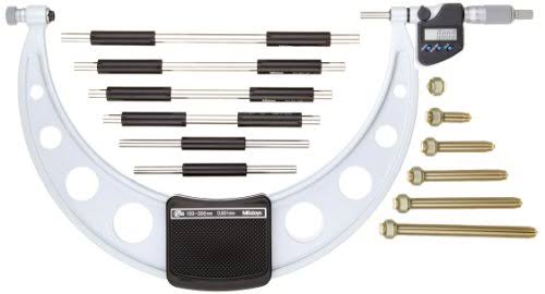 LCD Outside Micrometer, Interchangeable Anvils, Ratchet Stop, 0-150mm Range A43873