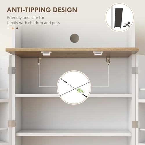 White Kitchen Pantry Cabinet with Microwave Shelf and 8 Door Storage J6451