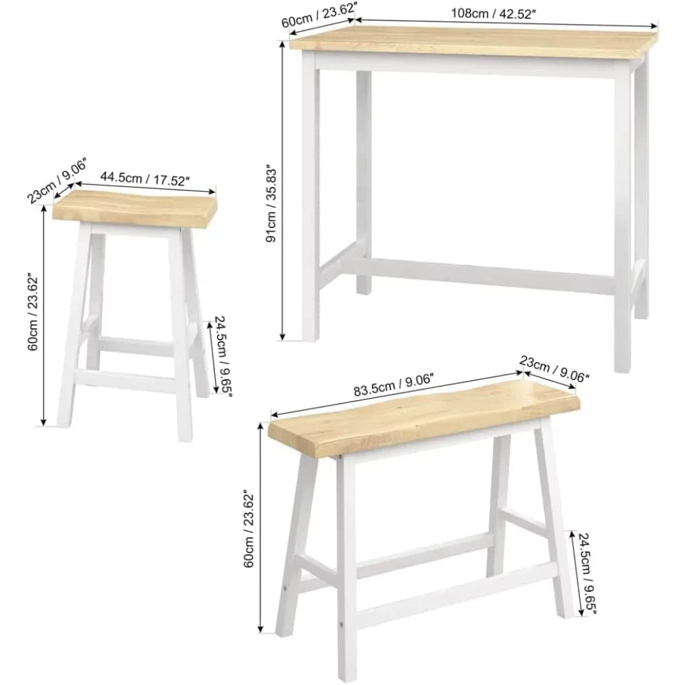 Rubber Wood 4-Person Bar Dining Table Set O31352